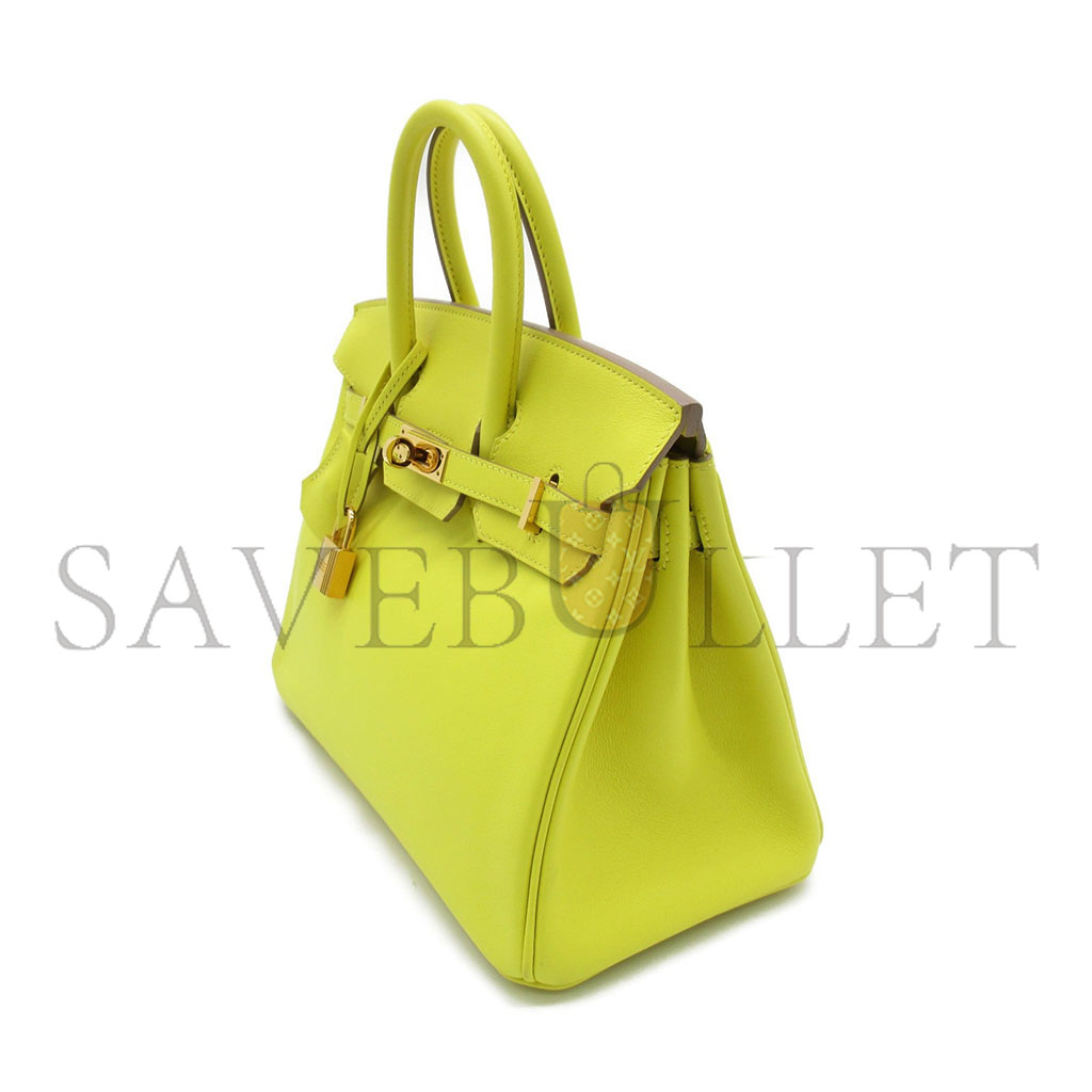 H**mes birkin 30 togo lemon yellow nylon blue lining gold buckle h028369cc9r (30*23*15cm)